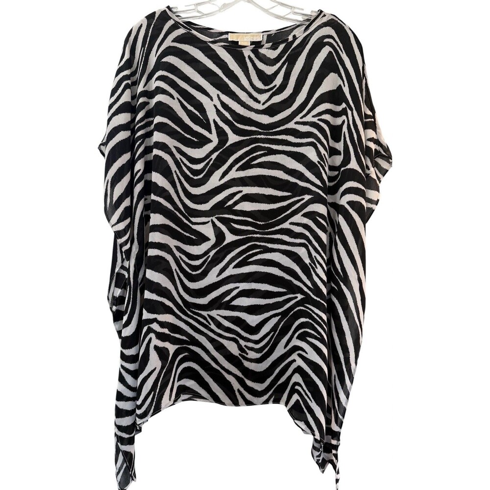 Michael Michael Kors Zebra Print Poncho Top Kimono S/M Black White Cover Up
